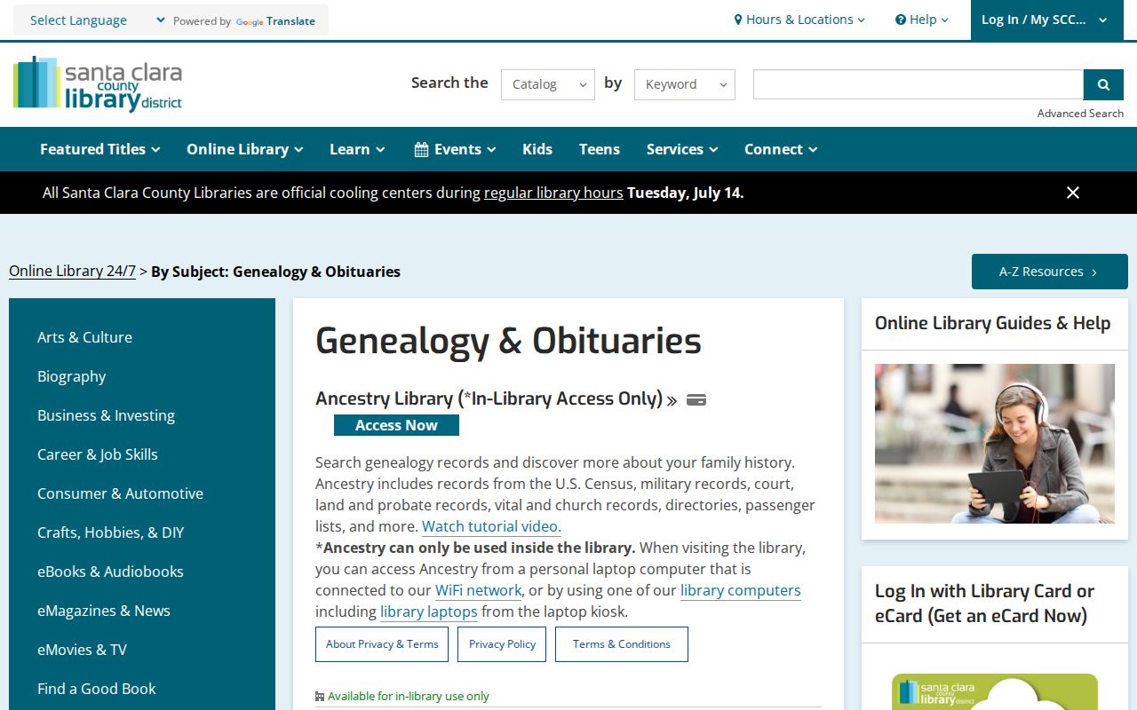 Los Altos people search through library genealogy and obituary resources