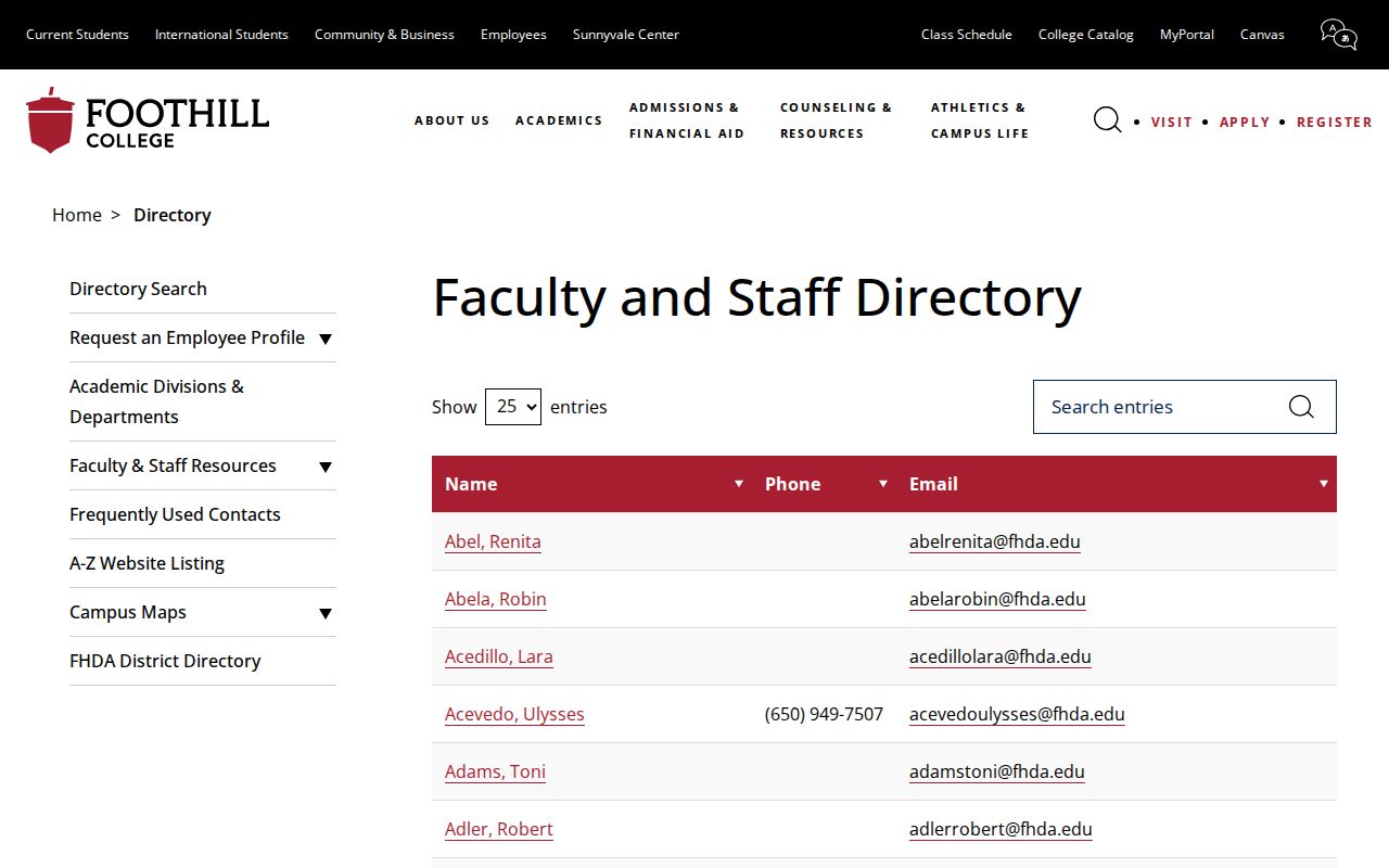 Los Altos people directories Foothill College faculty staff listing