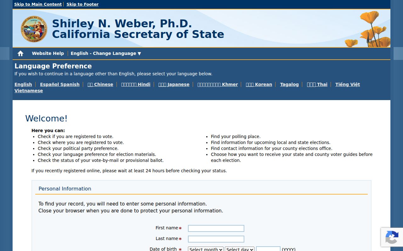 Los Altos voter records lookup on California My Voter Status